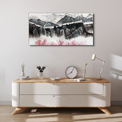 Tablou canvas Un peisaj montan linistit cu flori