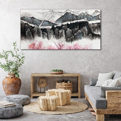 Tablou canvas Un peisaj montan linistit cu flori