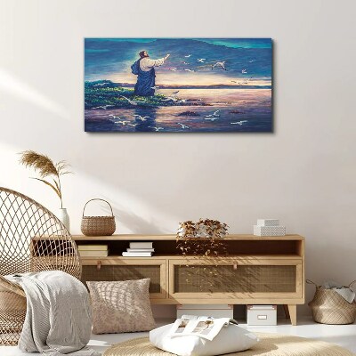 Tablou canvas Isus pe mal cu păsări