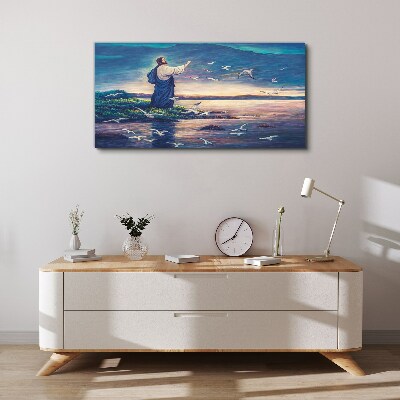 Tablou canvas Isus pe mal cu păsări