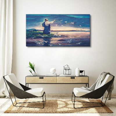 Tablou canvas Isus pe mal cu păsări