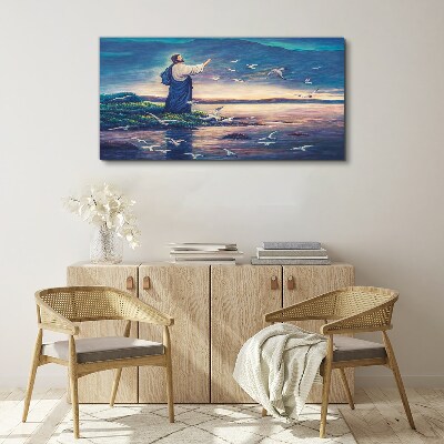 Tablou canvas Isus pe mal cu păsări