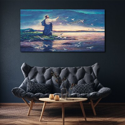 Tablou canvas Isus pe mal cu păsări
