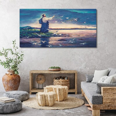 Tablou canvas Isus pe mal cu păsări
