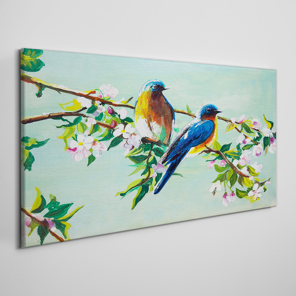 Tablou canvas Păsări pe o ramură înflorită