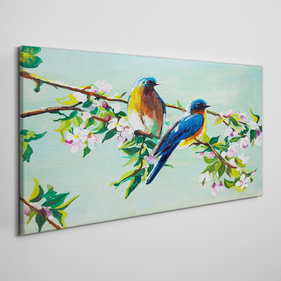 Tablou canvas Păsări pe o ramură înflorită