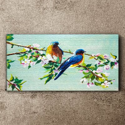 Tablou canvas Păsări pe o ramură înflorită