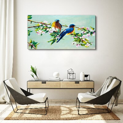 Tablou canvas Păsări pe o ramură înflorită