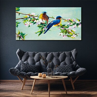 Tablou canvas Păsări pe o ramură înflorită
