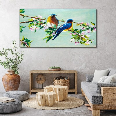 Tablou canvas Păsări pe o ramură înflorită