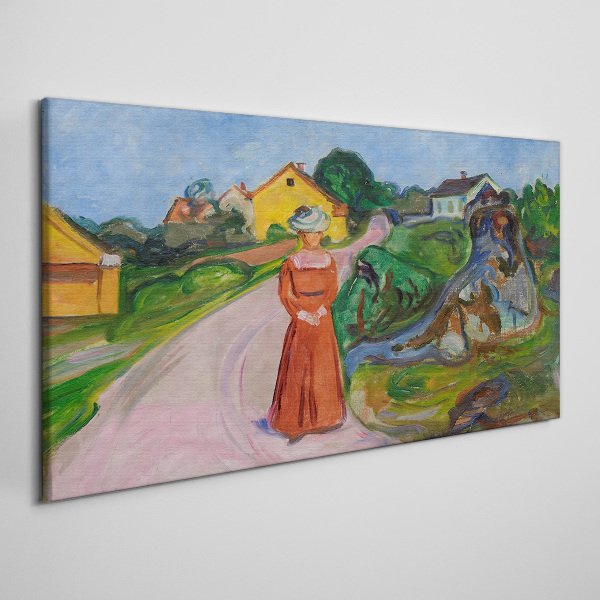 Tablou pe panza Femeie în rochie roșie de Munch