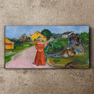 Tablou pe panza Femeie în rochie roșie de Munch