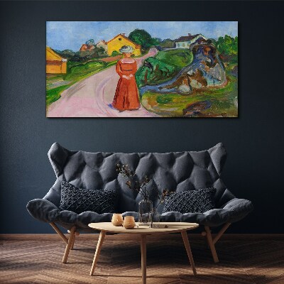 Tablou pe panza Femeie în rochie roșie de Munch