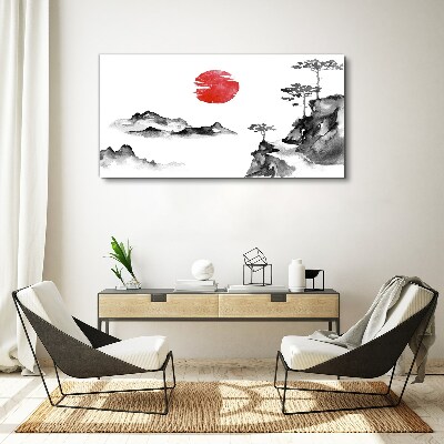Tablou canvas Peisaj japonez cu bilă roșie