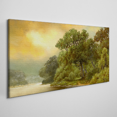 Tablou canvas Lumină aurie peste un râu calm