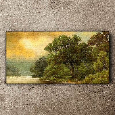 Tablou canvas Lumină aurie peste un râu calm