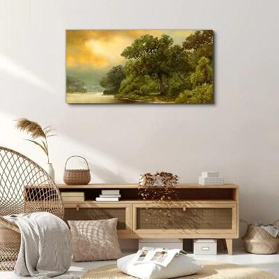 Tablou canvas Lumină aurie peste un râu calm