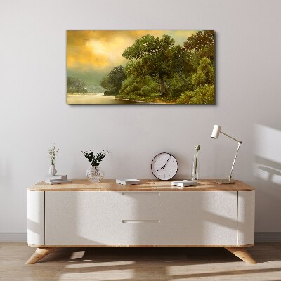 Tablou canvas Lumină aurie peste un râu calm