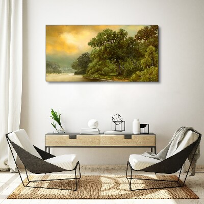 Tablou canvas Lumină aurie peste un râu calm