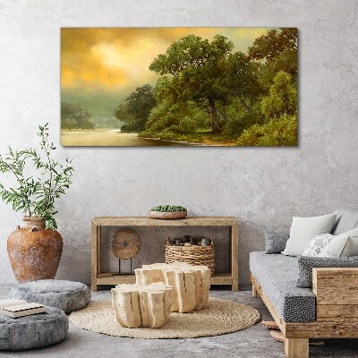 Tablou canvas Lumină aurie peste un râu calm