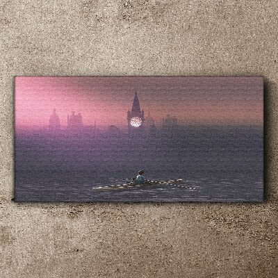 Tablou canvas barca copil peisaj oraș