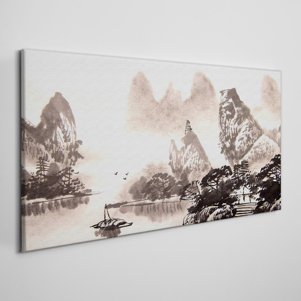 Tablou canvas Un peisaj montan liniștit în monocrom