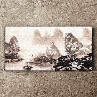 Tablou canvas Un peisaj montan liniștit în monocrom
