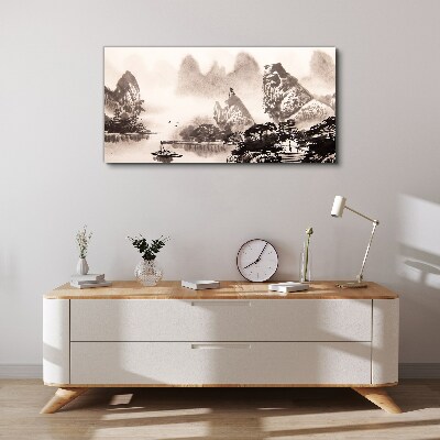 Tablou canvas Un peisaj montan liniștit în monocrom