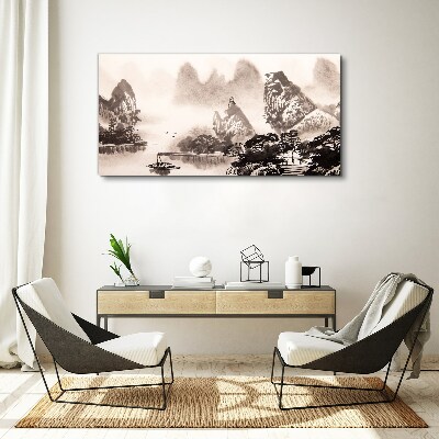 Tablou canvas Un peisaj montan liniștit în monocrom