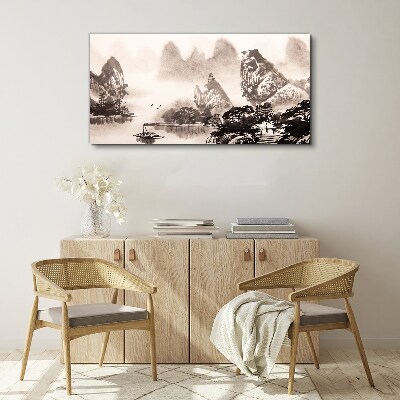 Tablou canvas Un peisaj montan liniștit în monocrom