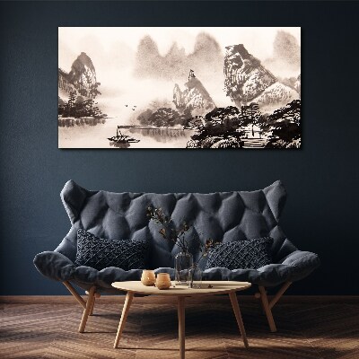 Tablou canvas Un peisaj montan liniștit în monocrom