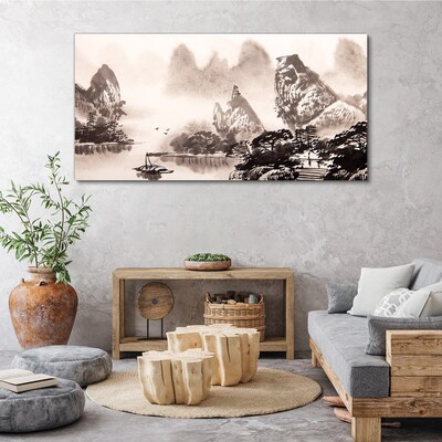Tablou canvas Un peisaj montan liniștit în monocrom