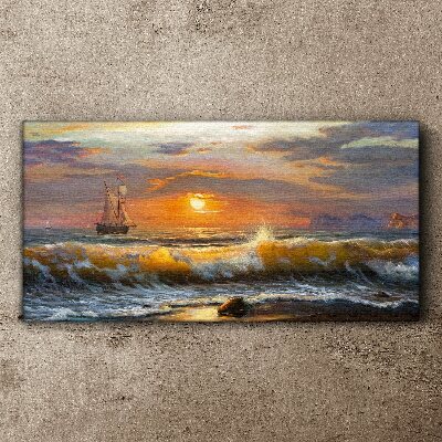 Tablou canvas valuri de coastă apus de soare