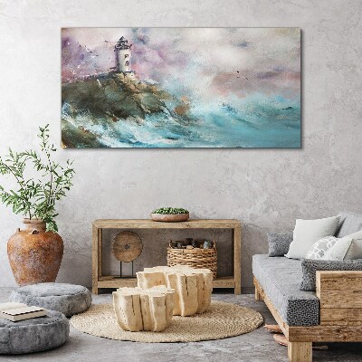 Tablou canvas Un far într-un peisaj furtunos