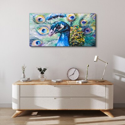 Tablou canvas Păun colorat printre pene
