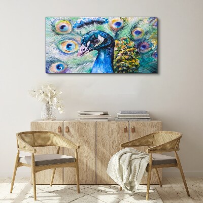 Tablou canvas Păun colorat printre pene