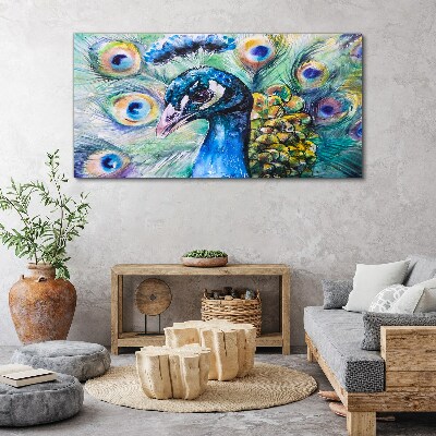 Tablou canvas Păun colorat printre pene