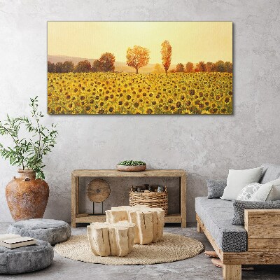 Tablou canvas Câmp de floarea soarelui în apusul