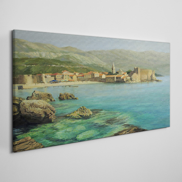 Tablou canvas Peisaj de litoral cu dealuri montane