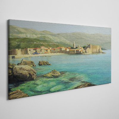 Tablou canvas Peisaj de litoral cu dealuri montane