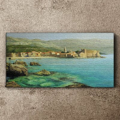 Tablou canvas Peisaj de litoral cu dealuri montane