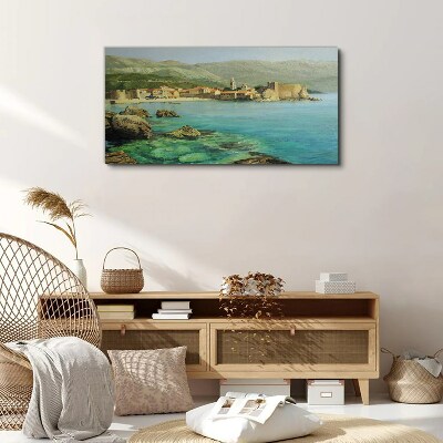 Tablou canvas Peisaj de litoral cu dealuri montane