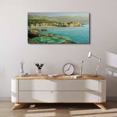 Tablou canvas Peisaj de litoral cu dealuri montane
