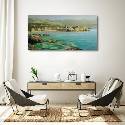 Tablou canvas Peisaj de litoral cu dealuri montane