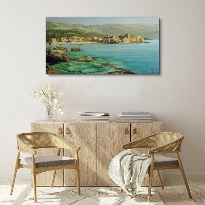 Tablou canvas Peisaj de litoral cu dealuri montane