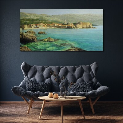 Tablou canvas Peisaj de litoral cu dealuri montane