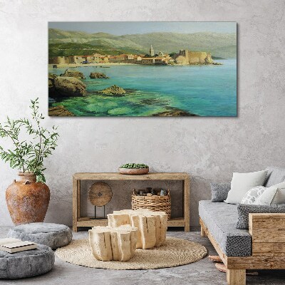 Tablou canvas Peisaj de litoral cu dealuri montane