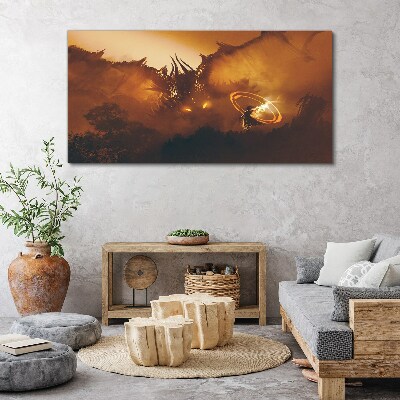 Tablou canvas Dragon în focul unui ritual magic