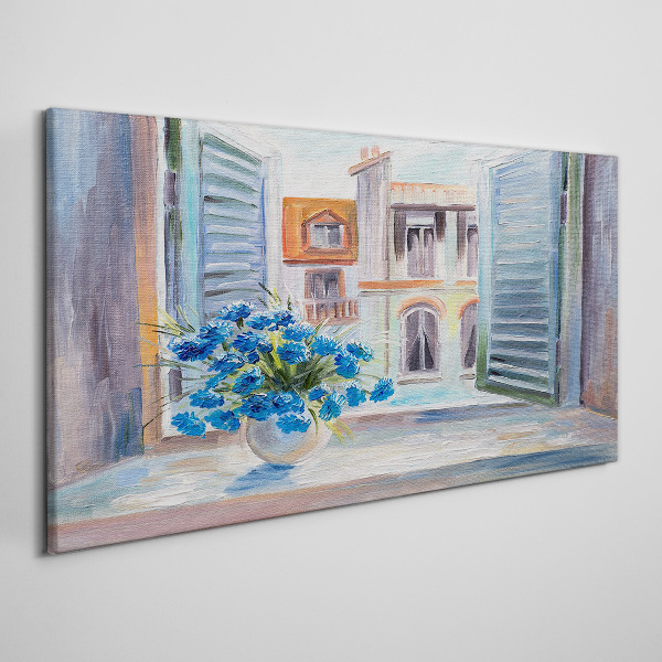 Tablou canvas Flori lângă fereastra deschisă
