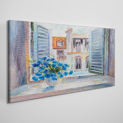 Tablou canvas Flori lângă fereastra deschisă